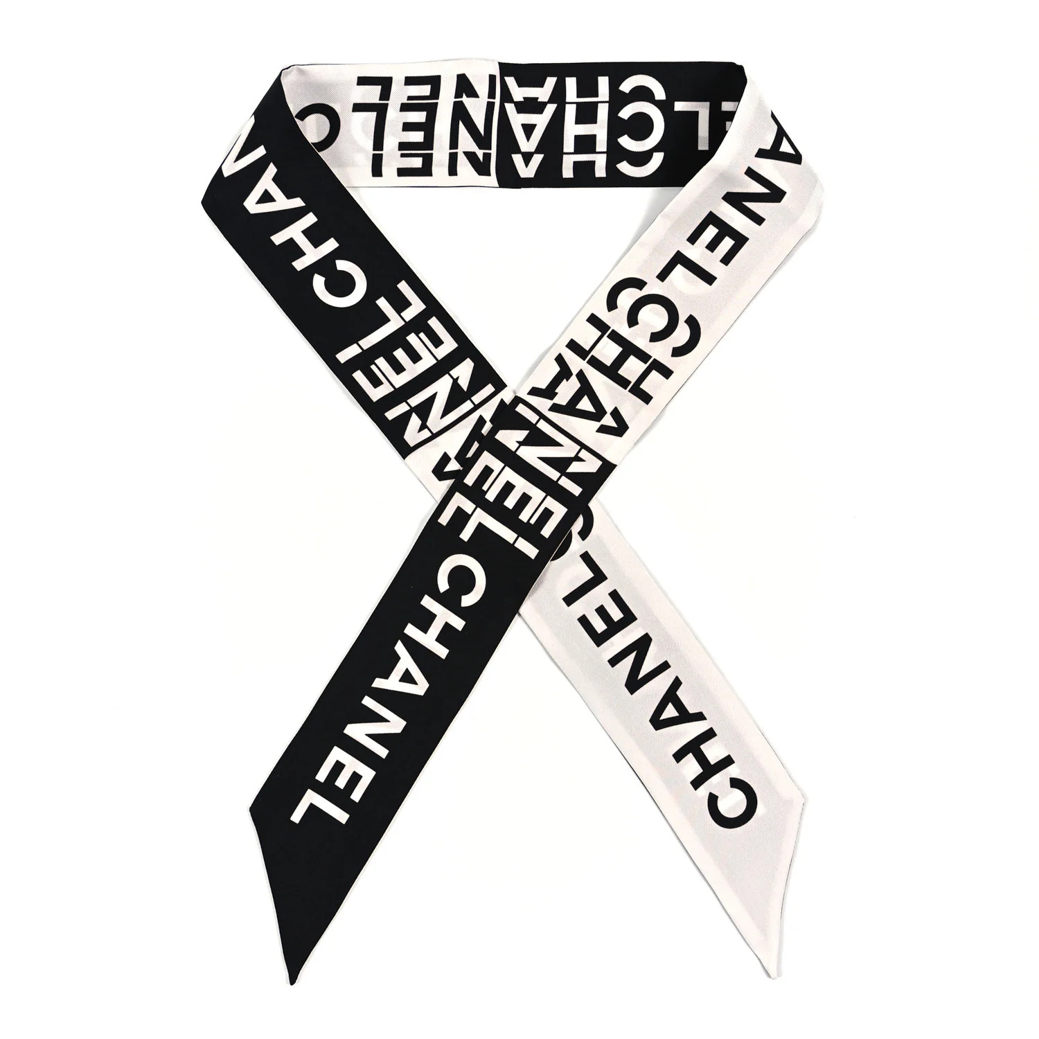 CHANEL Silk Logo Slim Bandeau Scarf Black White | FASHIONPHILE | FASHIONPHILE (US)