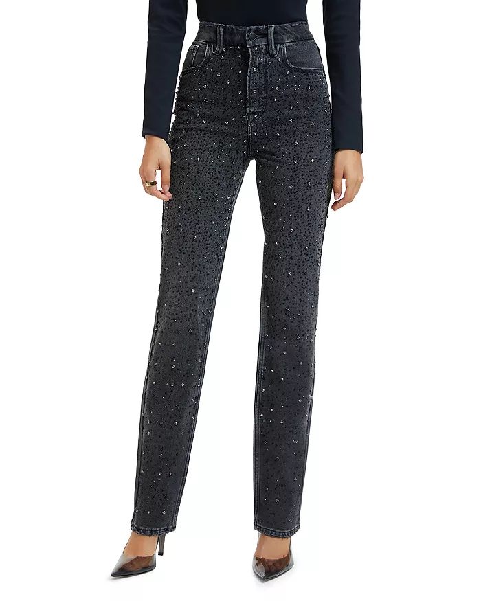 Good Icon Embellished High Rise Straight Leg Jeans in K251 | Bloomingdale's (US)