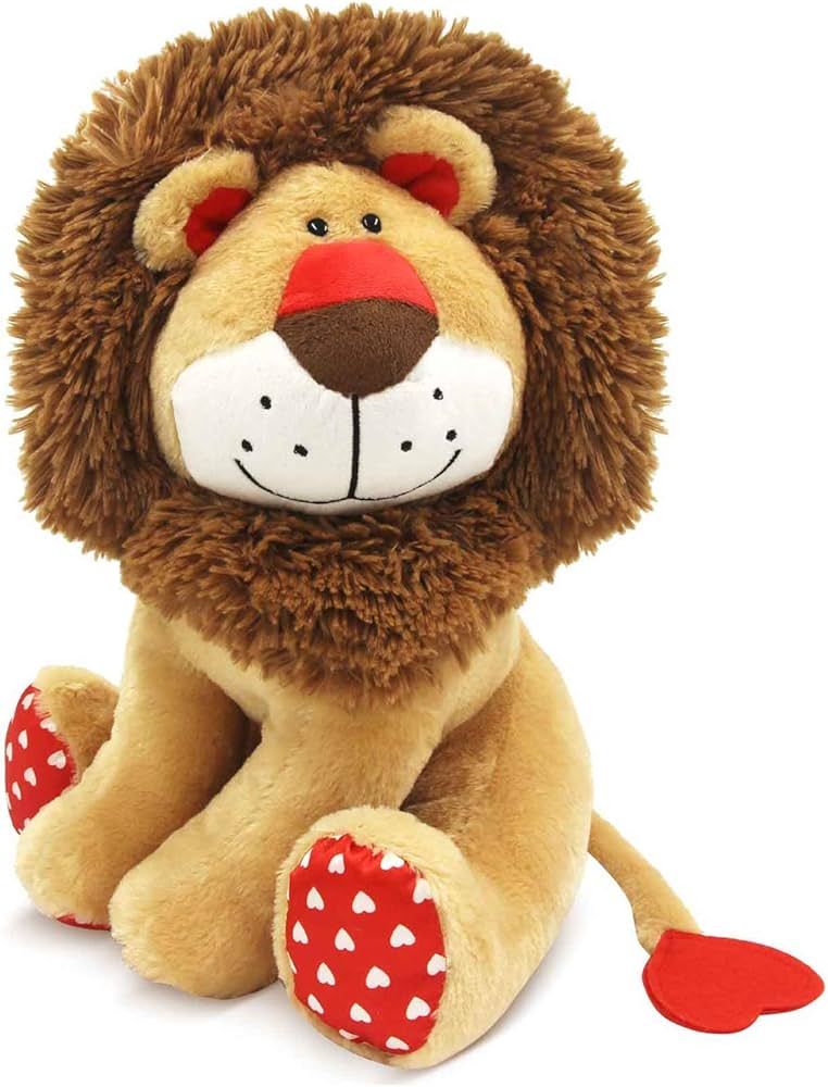 WEIGEDU Love Lion Stuffed Animal, King Lion Plush Toy with Mane Heart Shape Tail for Kids Baby Lo... | Amazon (US)