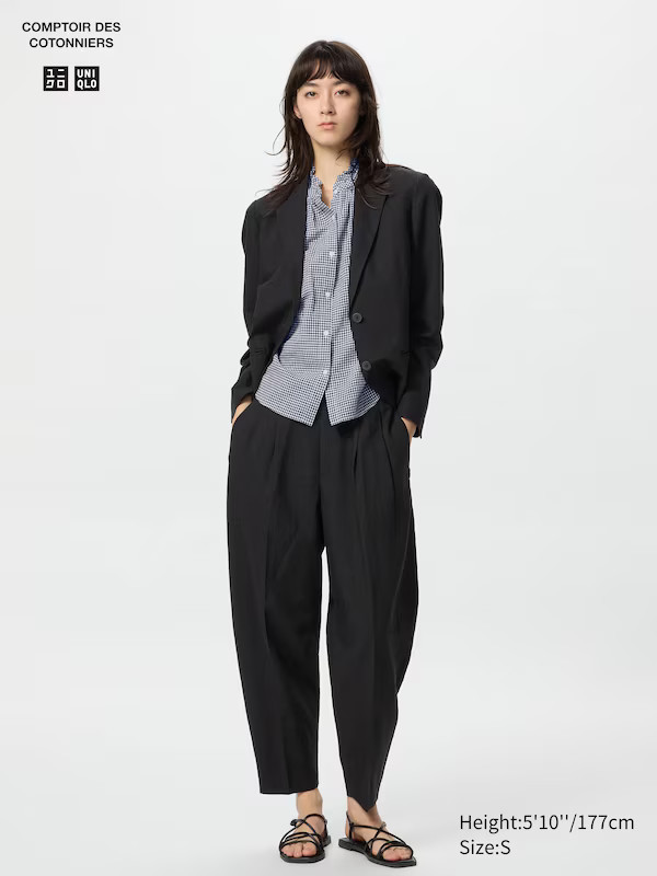 Linen Blend Barrel Leg Trousers (Short) | UNIQLO (UK)