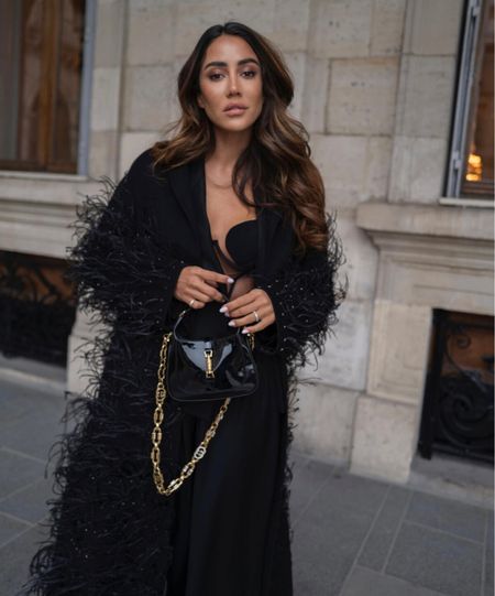 Fashion Week chic wearing something feathery yet minimalistic. I wore my beloved Nensi Dojaka corset under with a classic black suit from Medeea