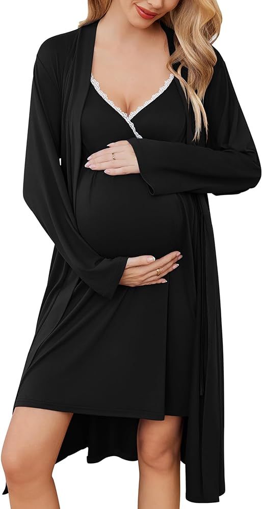 Ekouaer Womens Maternity Nursing Gown and Robe Set Labor Delivery Nuring Nightgowns for Hospital ... | Amazon (US)