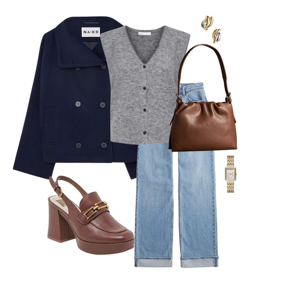 Grey + brown + blue 

#LTKSeasonal #LTKStyleTip