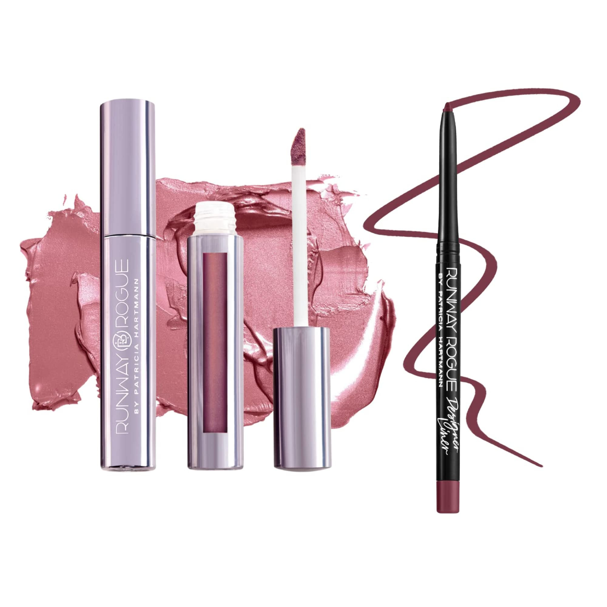 Runway Rogue ‘Boss Babe’ Pale-Mauve Pearl Glam Shimmer Long Wear Liquid Lipstick Bundle with ... | Amazon (US)