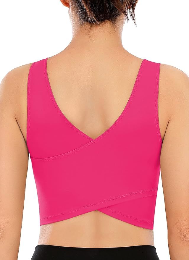 TASADA V-Neck Sports Bras for Women - Wirefree Padded Yoga Bra Running Workout Aesthetic Crop Tan... | Amazon (US)