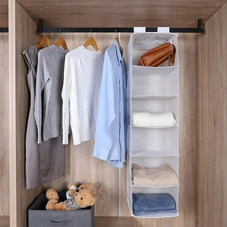 Mainstays 6 Shelf Non Woven Hanging Closet Organizer, Arctic White, Adult and Child | Walmart (US)
