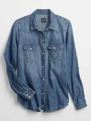 Two-Pocket Western Shirt in Medium Indigo | Gap Factory