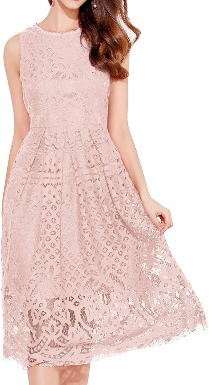 VEIISAR Womens Fashion Sleeveless Lace Fit Flare Elegant Cocktail Party Dress | Amazon (US)