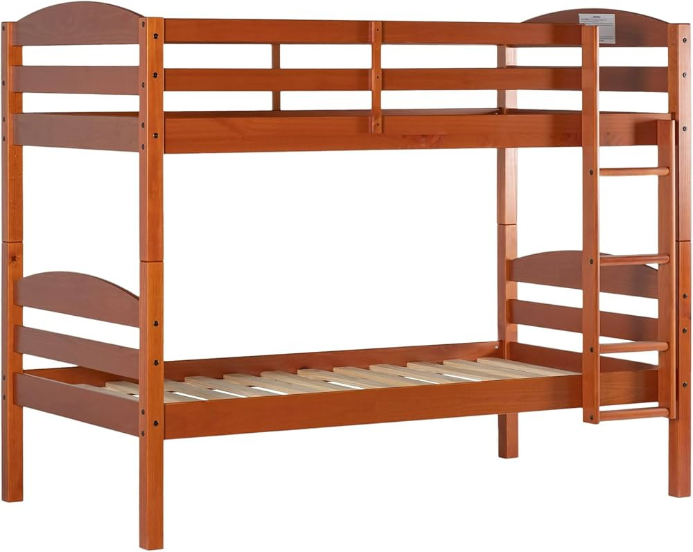 Walker Edison Della Transitional Twin-Over-Twin Bunk Bed Frame, Twin Size, Honey | Amazon (US)