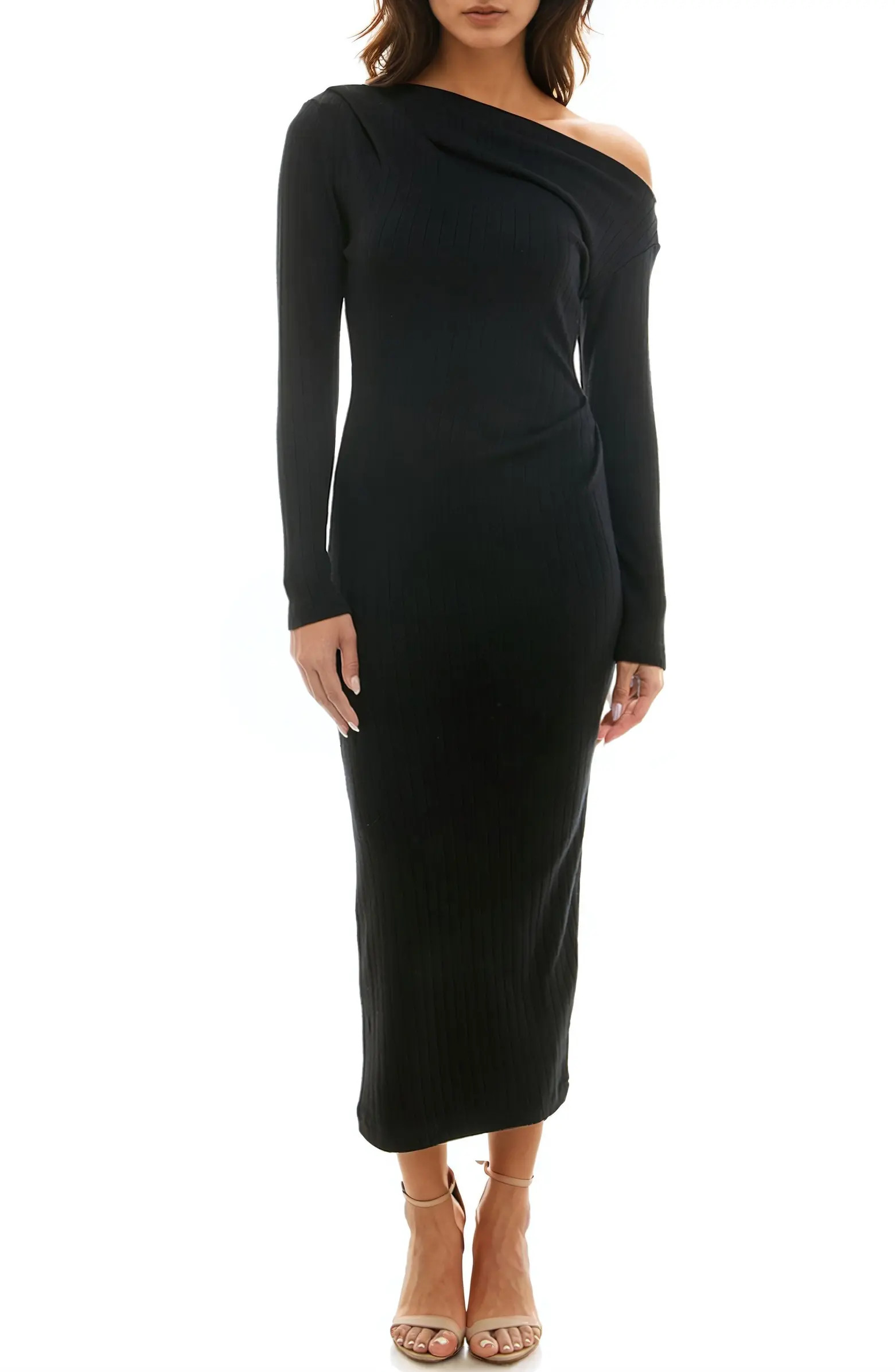 One-Shoulder Long Sleeve Rib Body-Con Dress | Nordstrom