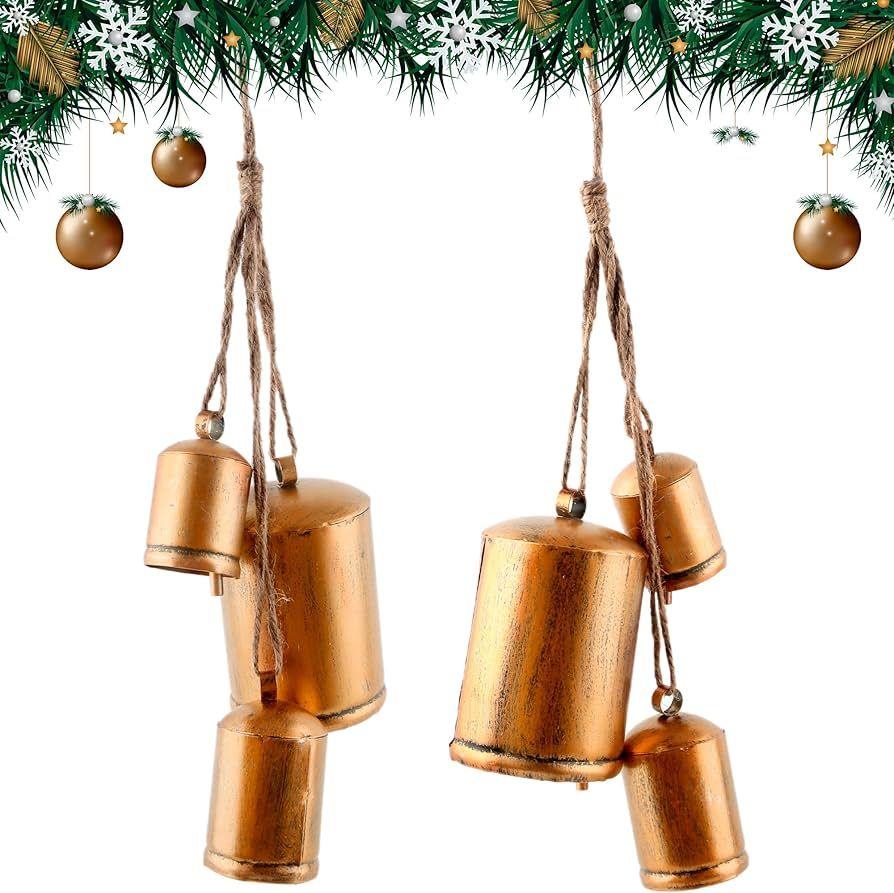 Sonarun 2 Set Christmas Cow Bells Huge Rustic Vintage Lucky Harmony Christmas Bells Large Christm... | Amazon (US)