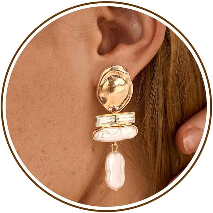 JSJOY Pearl Earrings for Women Stud Earring 14k Gold Hoop Earrings Dangle Fall Earring Jewelry fo... | Amazon (US)