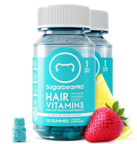 Sugarbear Hair Vitamin Gummy 2 Month Supply Extra Strength Biotin 6000mcg, Growth for Men & Women, Vegan Vitamin B12, MSM, Inositol, Omega 3, Elderberry, Certified Kosher, Halal, Cruelty-Free | Amazon (US)