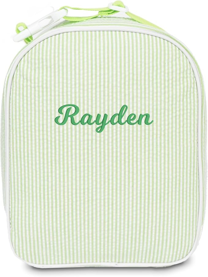 Personalized Lunch Bag Tote Custom Embroidery Name Reusable Seersucker Stripe Pattern Insulated L... | Amazon (US)