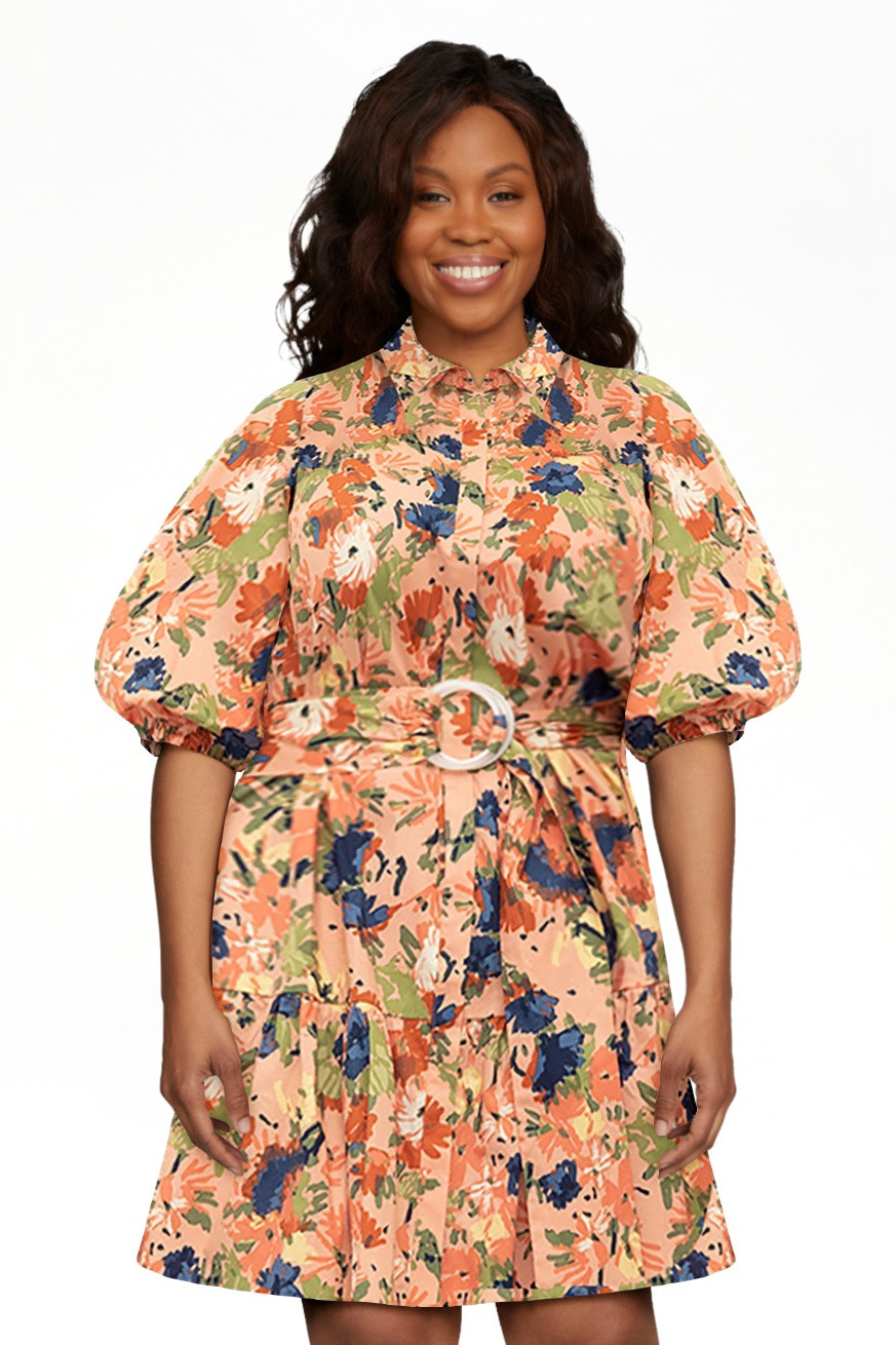 ELOQUII Elements Women's Plus Size Button Down Dress with Flounce - Walmart.com | Walmart (US)