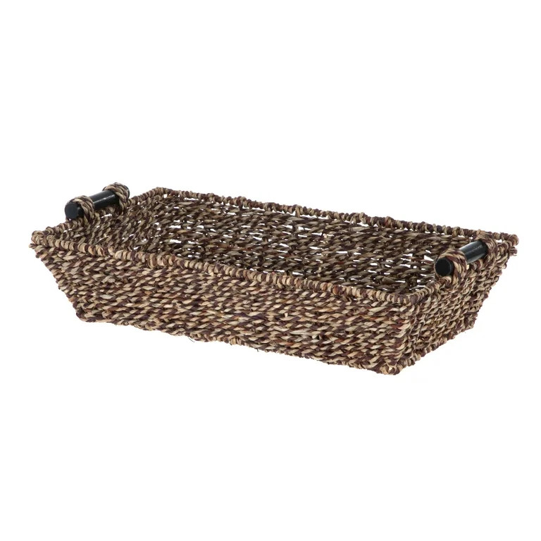 Mainstays Rectangle Brown Seagrass Basket with Wood Handles, 17.5”L x 10” W x 4”H | Walmart (US)