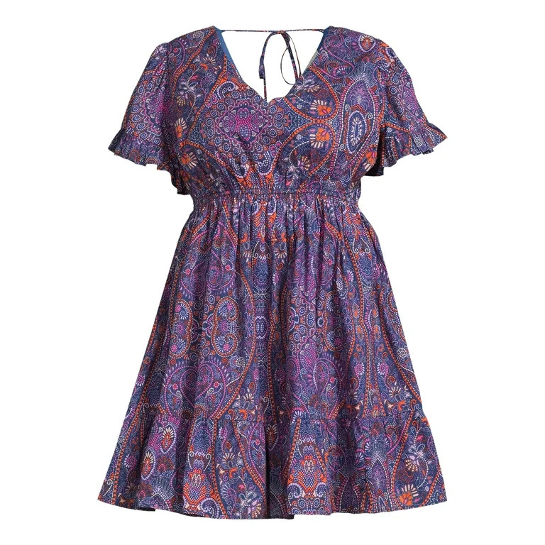 Terra & Sky Women's Plus Size Cotton V-Neck Woven Dress with Short Sleeves, Sizes 0X-5X | Walmart (US)