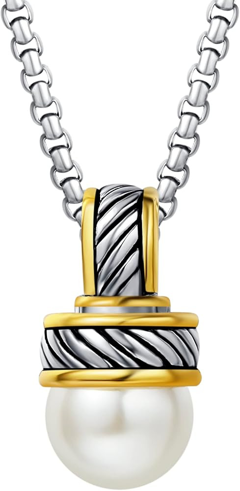 UNY JEWEL Two Tone Twisted Cable Wire 12mm Imitation Pearl 2.5mm Box Chain 45CM+5CM Women Pendant... | Amazon (US)