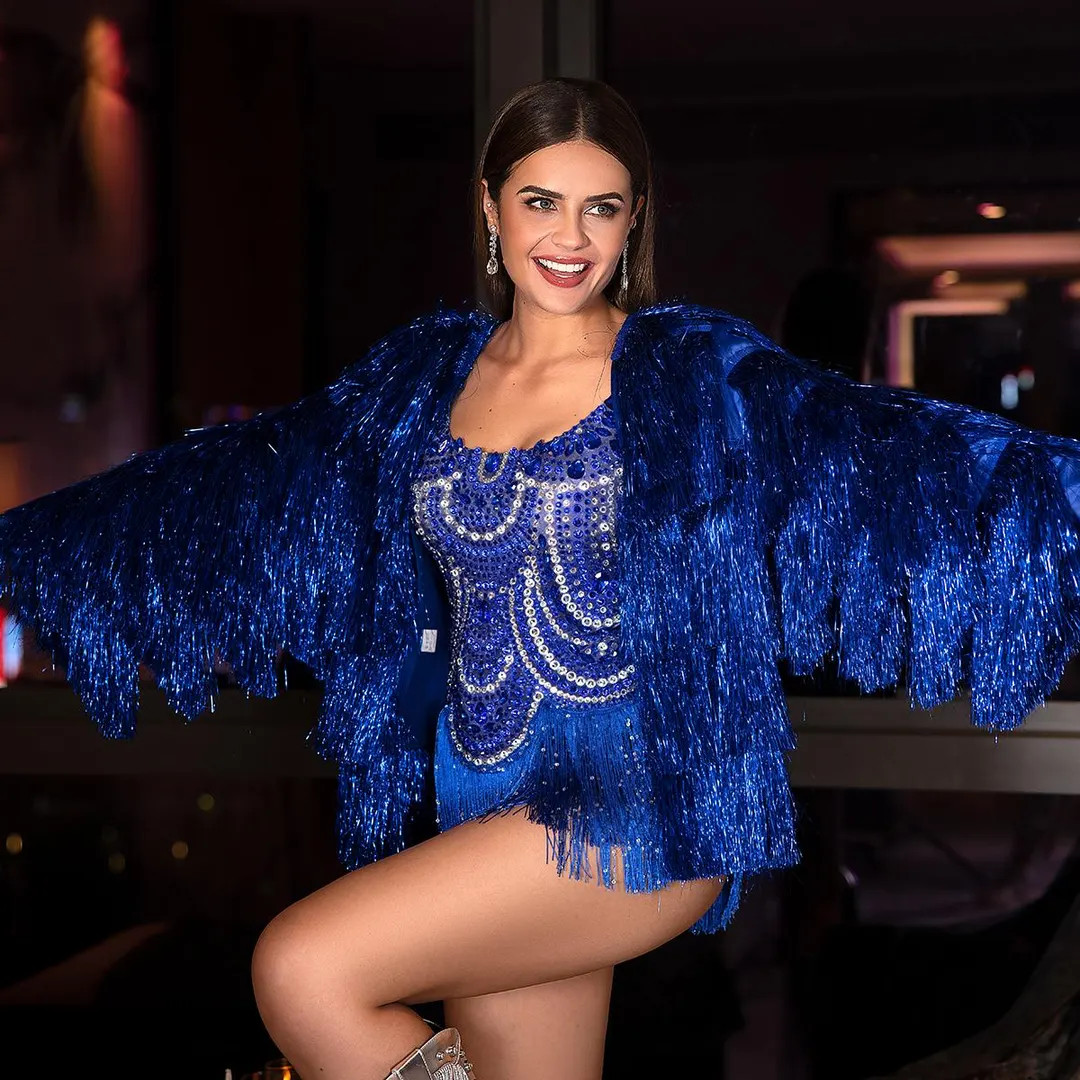 Taylor Inspired Long Sleeve Fringe Karma Jacket, Eras Tour Blue Tassel Jacket, Acmefun Concert Ou... | Etsy (US)