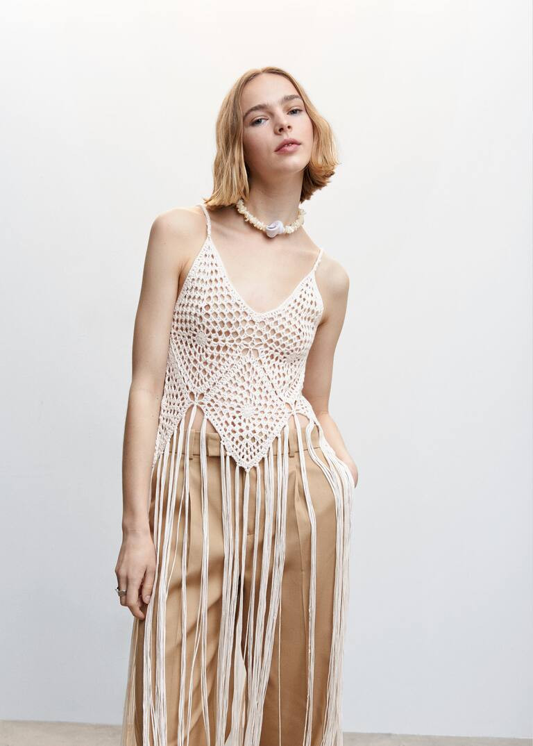 Fringe crochet top -  Women | Mango United Kingdom | MANGO (UK)