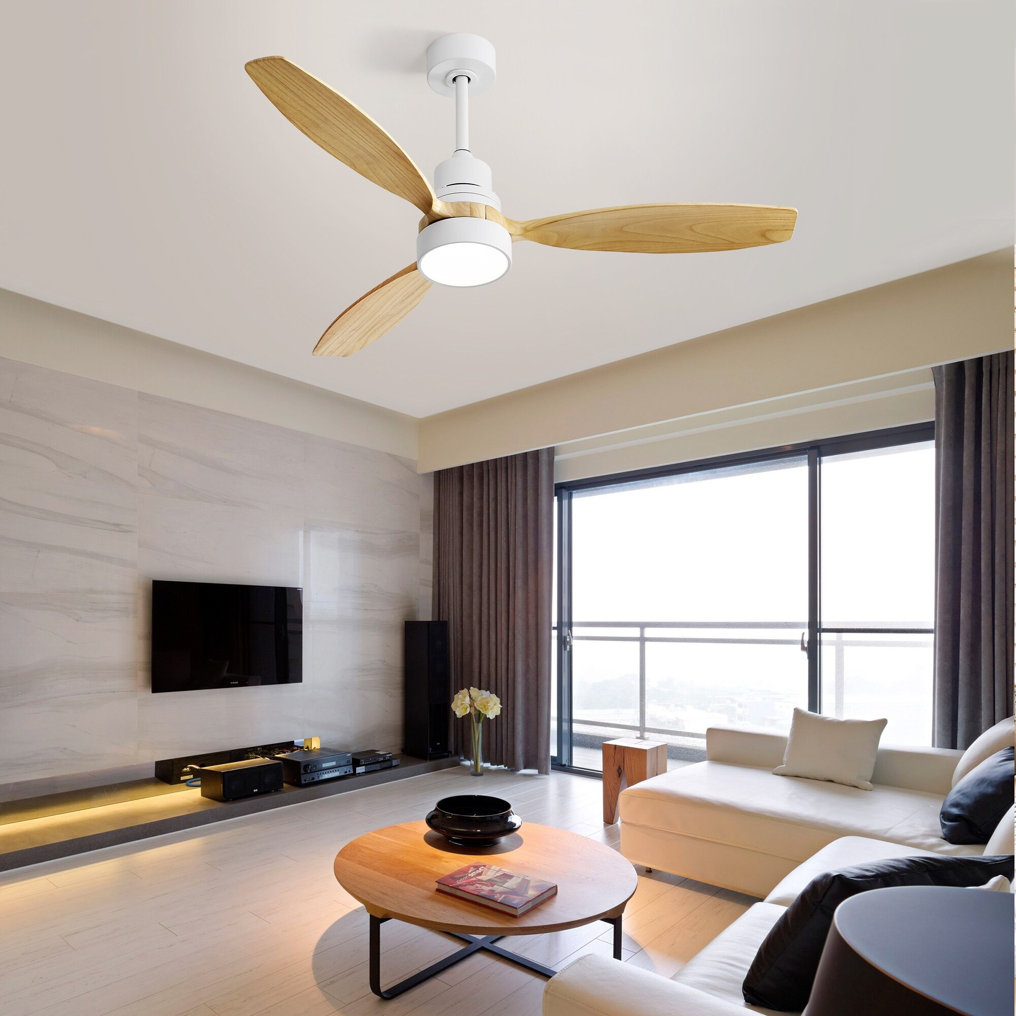 Modern 52 Inch Energy Saving LED Light Ceiling Fans with Remote Control, 6 Speed Reversible Ceiling Fan for Bedroom Cafe, White | Bed Bath & Beyond