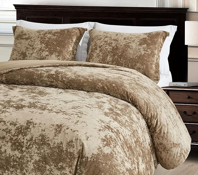 Chezmoi Collection Lux 3-Piece Tan Velvet Comforter Set Queen Size, All Season Lush Plush Velvet ... | Amazon (US)
