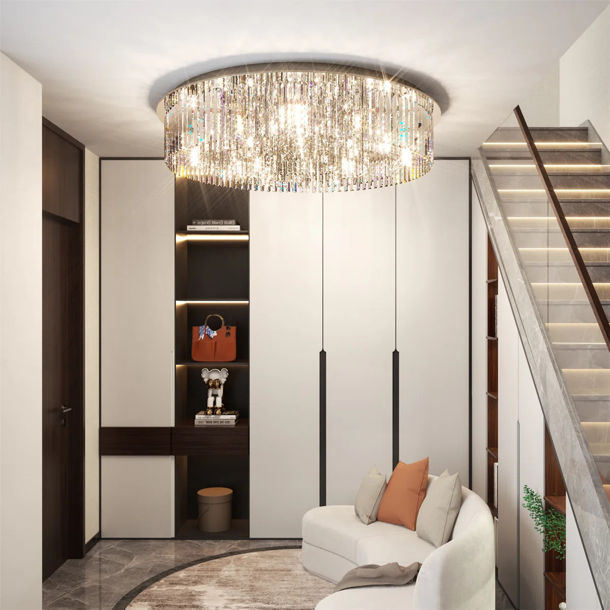 24" Luxury Modern Crystal Ceiling Chandelier Pendant Lamp Lights Fixtures Three Lighting Colors | Wayfair North America