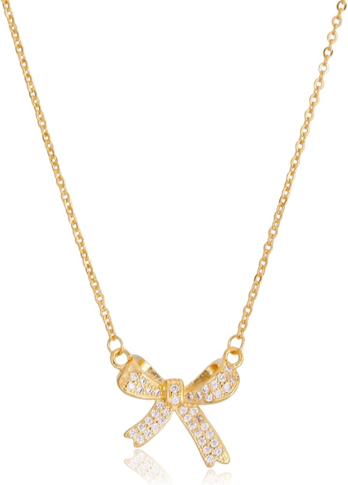 TESTRYE 18K Gold Bow Necklace,Dainty Bow Pendent Choker Necklace Bowknot Bow Tie Necklace for Wom... | Amazon (US)