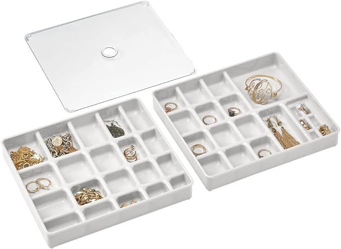 mDesign Stackable Plastic Storage Jewelry Box - 2 Organizer Trays with Lid for Drawer, Dresser, V... | Amazon (US)
