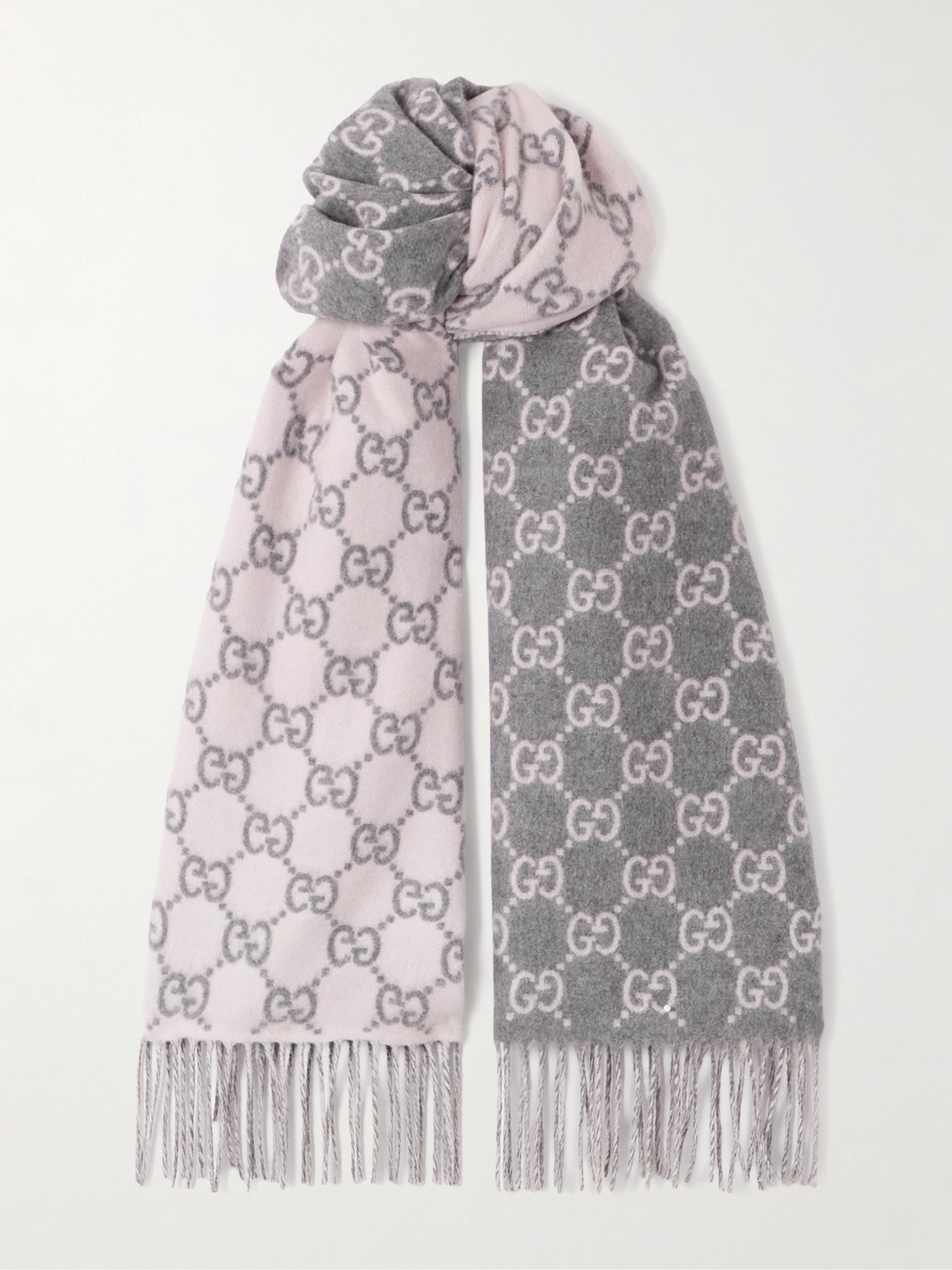 Gucci - Fringed Jacquard-knit Cashmere Scarf - Gray | NET-A-PORTER (US)