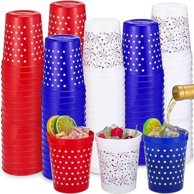Nuenen 72 Pcs 4th of July Plastic Cups 16 oz Patriotic Disposable Stadium Cup Bulk Red White and ... | Amazon (US)