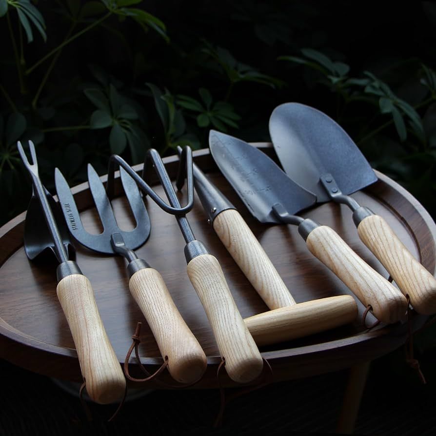 Japanese Gardening Tools Set, 6 Pcs Garden Tools Set, Black Painted Stainless Steel Heavy Duty Ga... | Amazon (US)