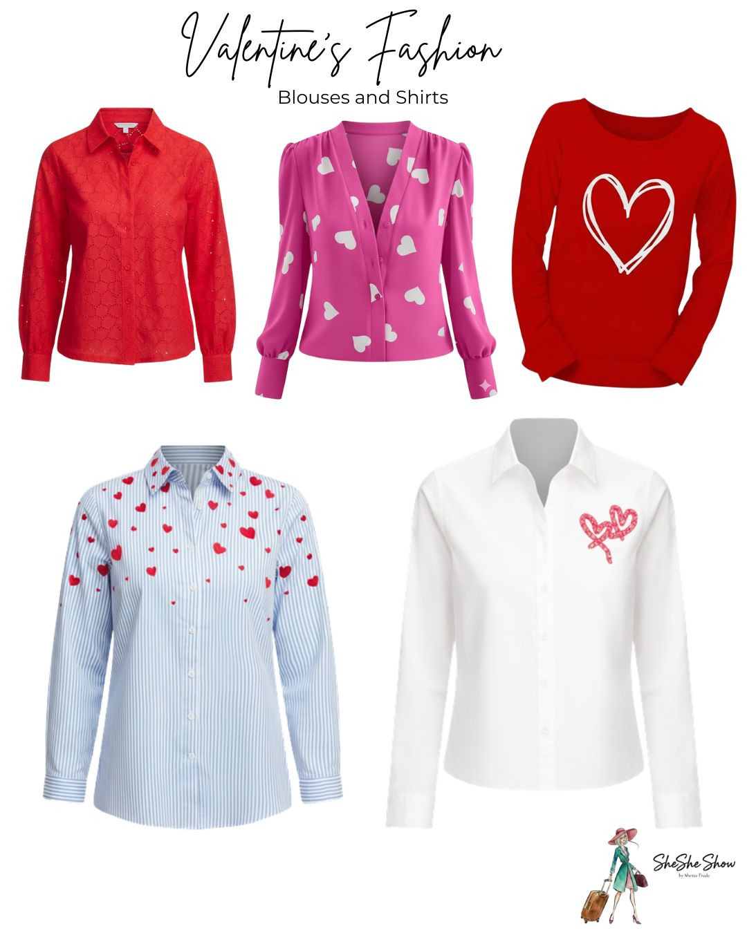  
 Red and pink Valentines Day tops, shirts, blouses and cardigans with hearts. On sale. 
 

#LTKSaleAlert #LTKValentine #LTKOver40
