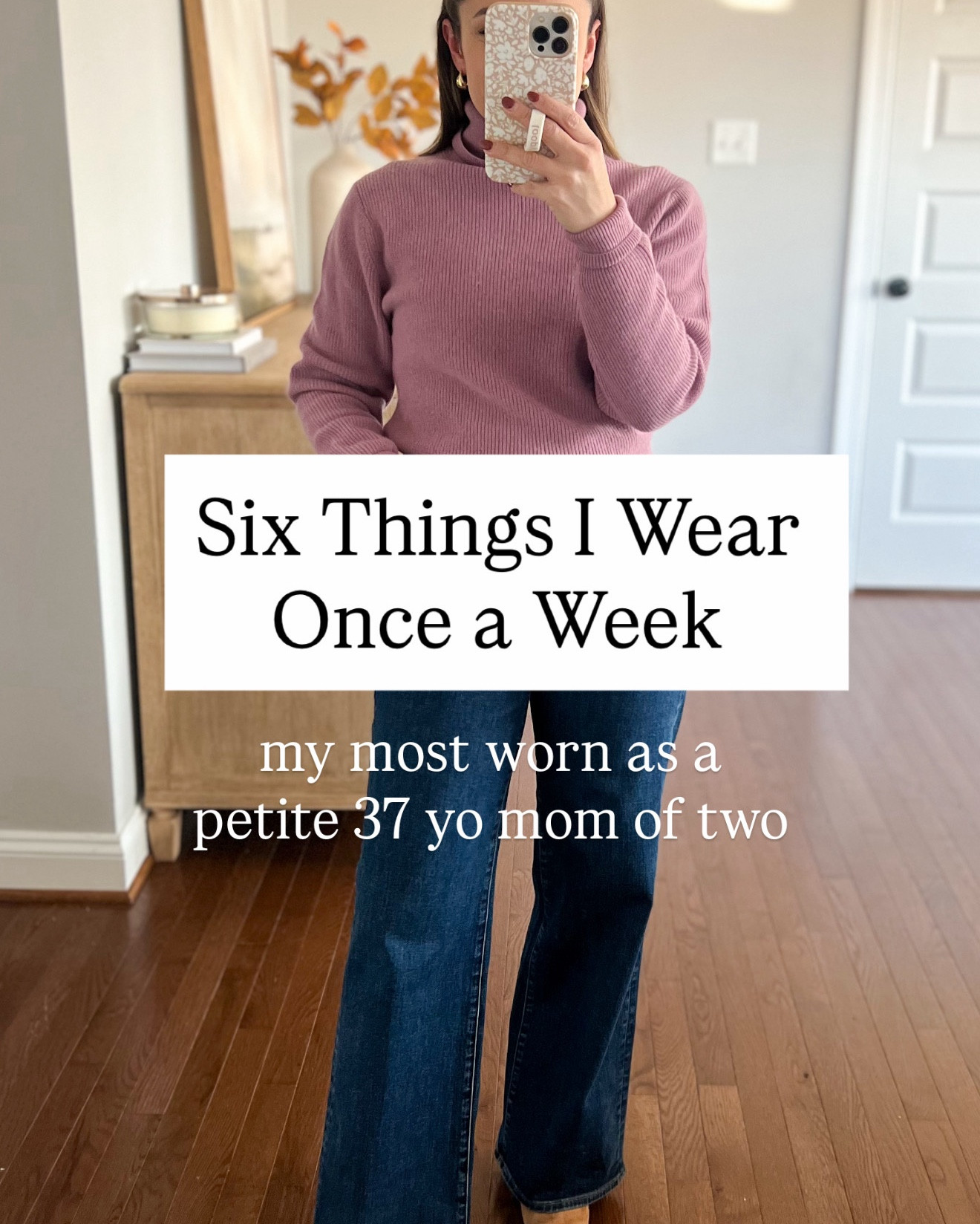My most worn items lately as a 37 yo mom of two! 

1. The wide-leg jeans from Madewell: 24 - I can wear these in standard and petite. Standard works well for me with boots (29” inseam) and petite works well with flats (27” inseam) 
Sweater (J.Crew): xxs 
Boots (J.Crew): tts - another item I wear weekly 
Belt (J.Crew): xs 

2. Gola Elan Sneskers: tts - I absolutely love the color and comfort of these sneakers. They’re true to size and work well for me at a size 5 
Jeans (Madewell): petite 24 (27” inseam, 10.5” rise) 
Sweater (Aritzia):  xxs 
Coat (J.Crew): petite 00

3. UGG Mini Boot and Tasman! 
Jeans (Madewell) petite 24 - 10.5” rise, 28” inseam 
Sweatshirt (Amazonxmimipluswill): large - I wanted to wear this big! 
Turtleneck (Gap): petite xs 

4. The Sylvia Boots from Sam Edelman. I love the height and shaft fit. They look great with dresses. 
Dress (Tuckernuck): xxs 
Turtleneck (Gap): petite xs 

5: The Timeless Topcoat (petite xxs) - this coat is so warm and I love that fit! 
Spanx leggings: xs 
Spanx tunic turtleneck: xs 
Sneakers (Hoka): tts 

6. Spanx Set - I have come to love this matching set from Spanx. The leggings hold you in without being uncomfortable and the tunic top is a perfect length! 
Leggings: xs 
Tunic turtleneck: xs 
15% off with my code PUMPSXSPANX

My measurements for reference: I’m 4’10” and 105lbs. My bust, waist, and hip measurement is 32”, 24”, and 36”.

#LTKPetite