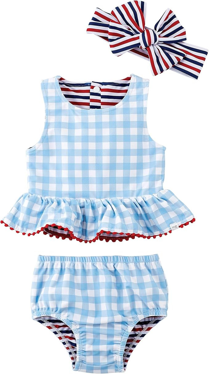Mud Pie Girls Reversible Swimsuit & Headband Set | Amazon (US)