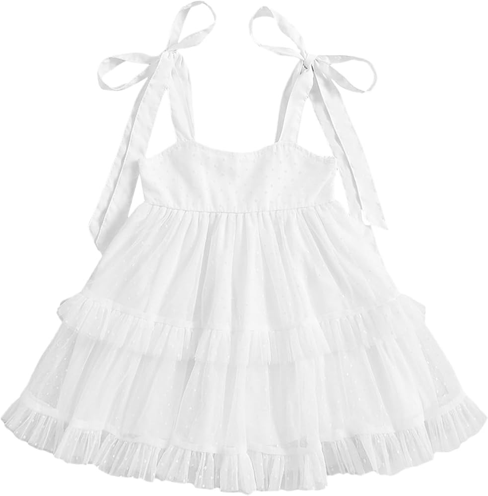 Toddler Baby Girl Summer Boho Dress Solid Color Spaghetti Strap Square Neck Tulle Dress Kids Beac... | Amazon (US)