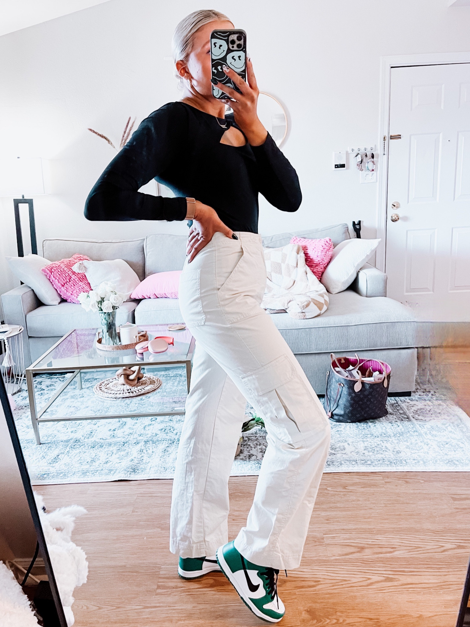 The perfect cargos for spring💚🤍 
Love this outfit for a casual look 
Pants: sizes up to a 28 for a more relaxed look 
Bodysuit medium 
Nikes are a 7 youth and fit like a women’s 9 


#LTKstyletip #LTKSale #LTKunder100