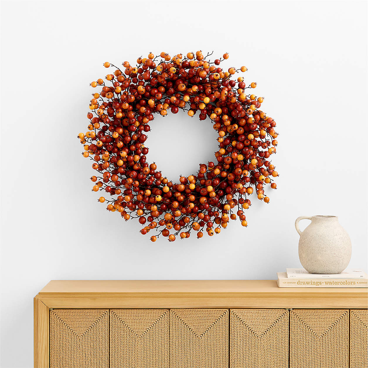 Faux Crab Apple Wreath 28" | Crate & Barrel | Crate & Barrel