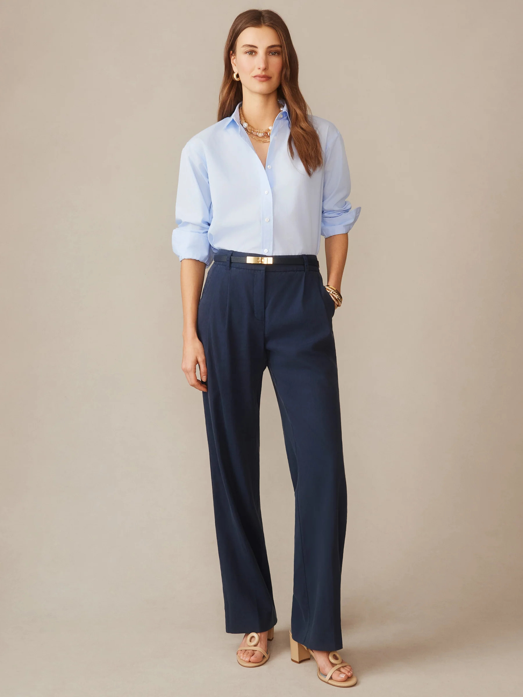 Winter_Navy Solid Fiona Linen Blend Pants | Women's Pants | J.McLaughlin | J.McLaughlin