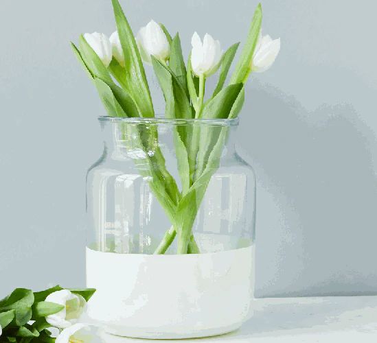 White Colorblock Mason Jar Vase 7" x 7" x 9.5" | Linen & Flax Co