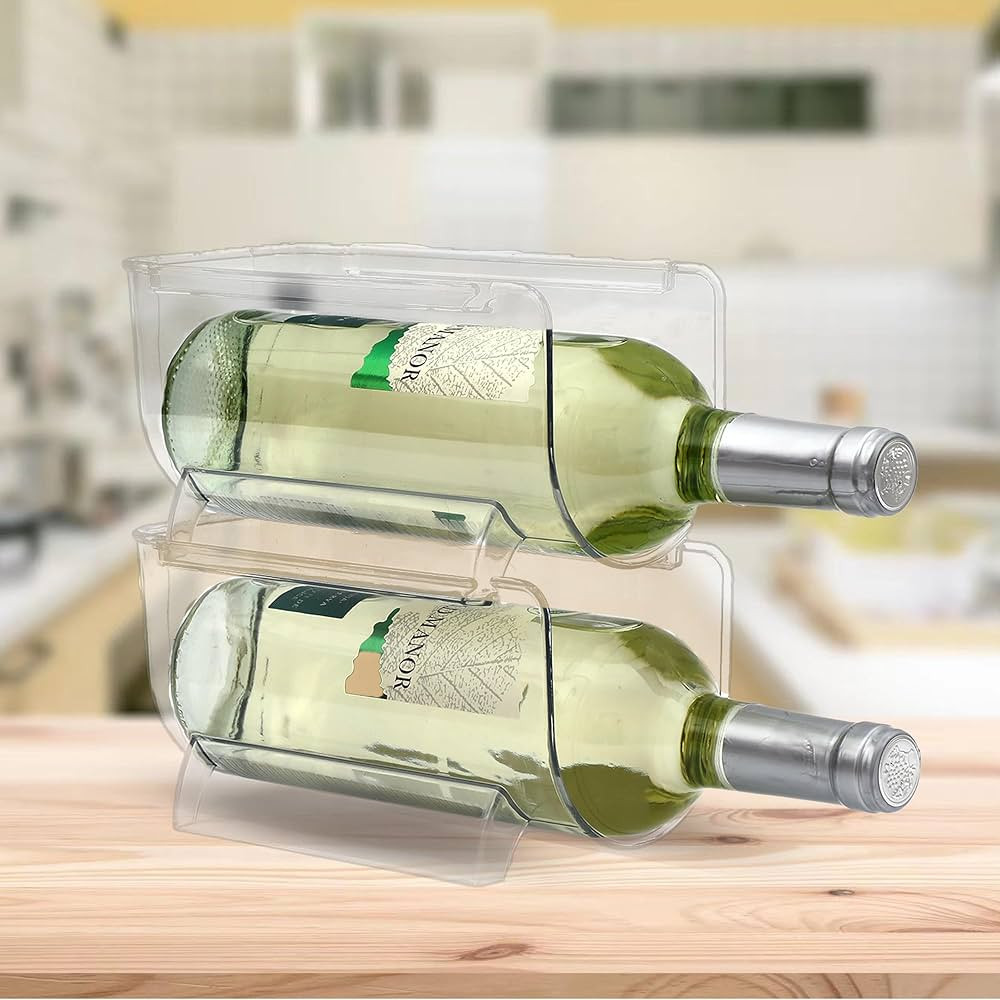 Set of 2 Refrigerator Wine Rack, Cabinet Water Bottles Storage Organizer, Stackable Wine Rack for... | Amazon (US)