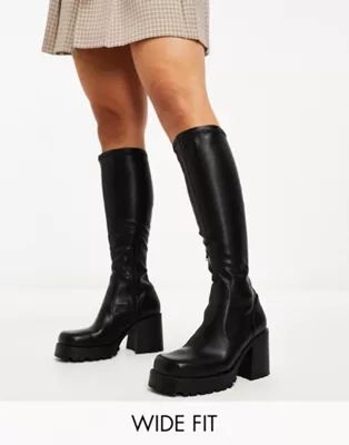 ASOS DESIGN Wide Fit Command heeled knee boots in black | ASOS (Global)