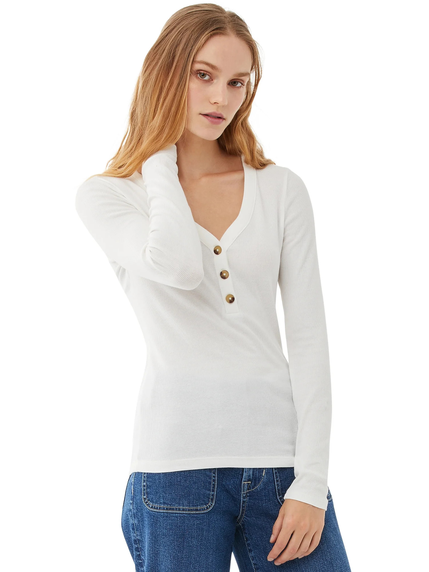 Free Assembly Women's Ribbed Henley Top - Walmart.com | Walmart (US)
