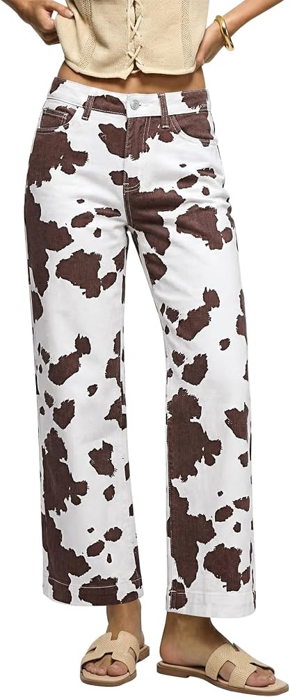 luvamia Wide Leg Jeans Woman Trendy High Waisted Leopard Cheetah Print Ankle Length Stretchy Deni... | Amazon (US)