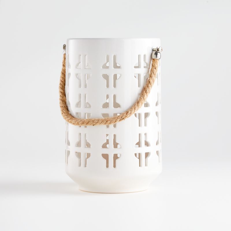Calas Small White Ceramic Lantern + Reviews | Crate and Barrel | Crate & Barrel