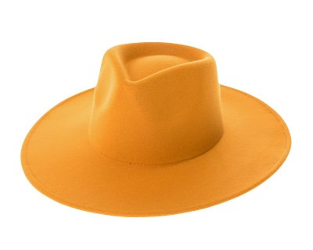 Mustard Color Vegan Felt Rancher Hat Unisex Style Fedora, Stiff Brim, Wide Brim, Panama, Fashion ... | Etsy (US)