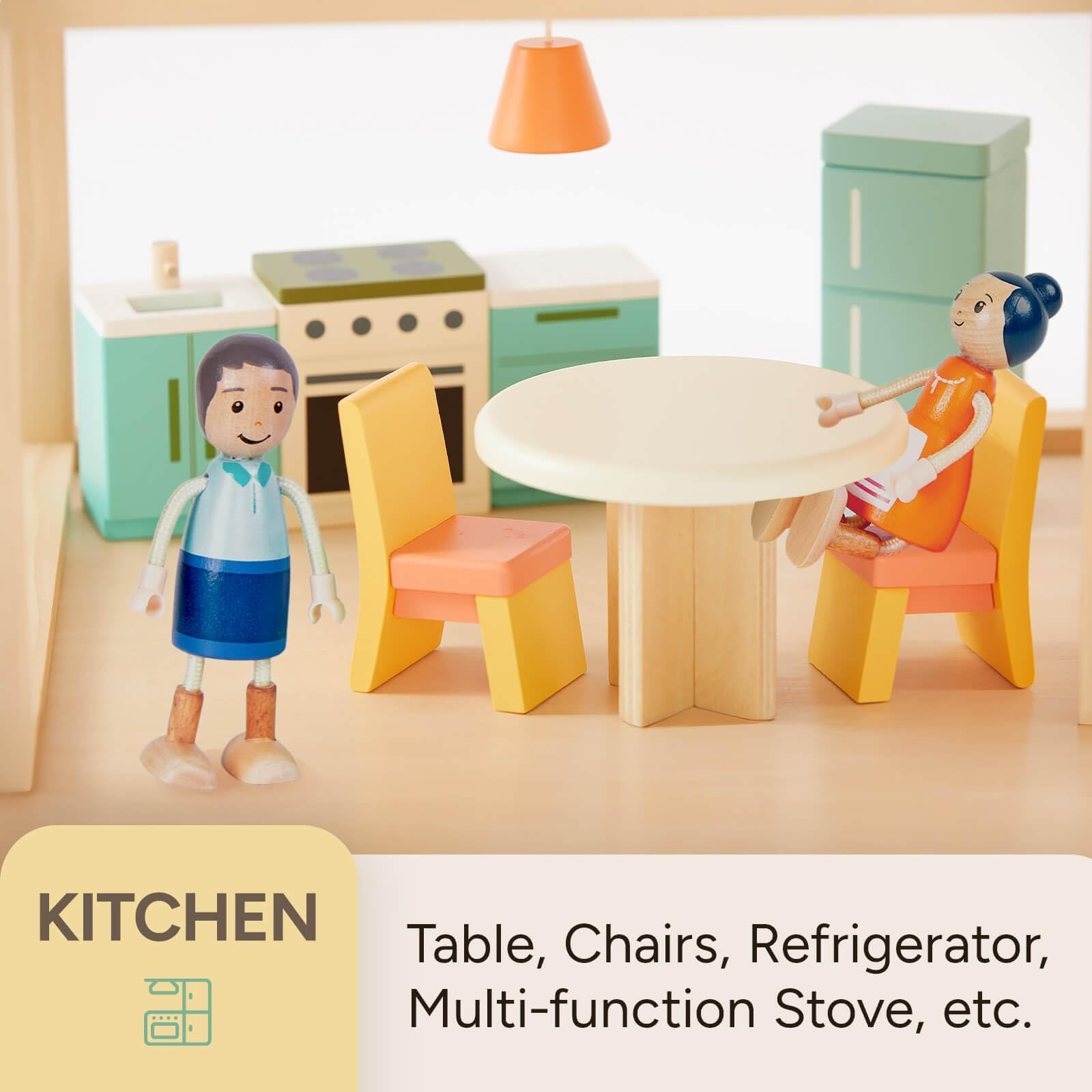 Giant bean 26 Pcs Large Wooden Dollhouse Furniture 5 Set for Kitchen, Living Room, Bedroom, Bathr... | Amazon (US)