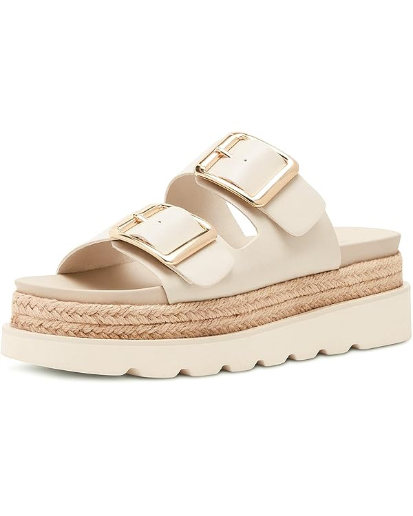 DOEYG Platform Wedges Sandals for Women Summer Beach Raffia Slide Sandals Comfortable Casual Wove... | Amazon (US)