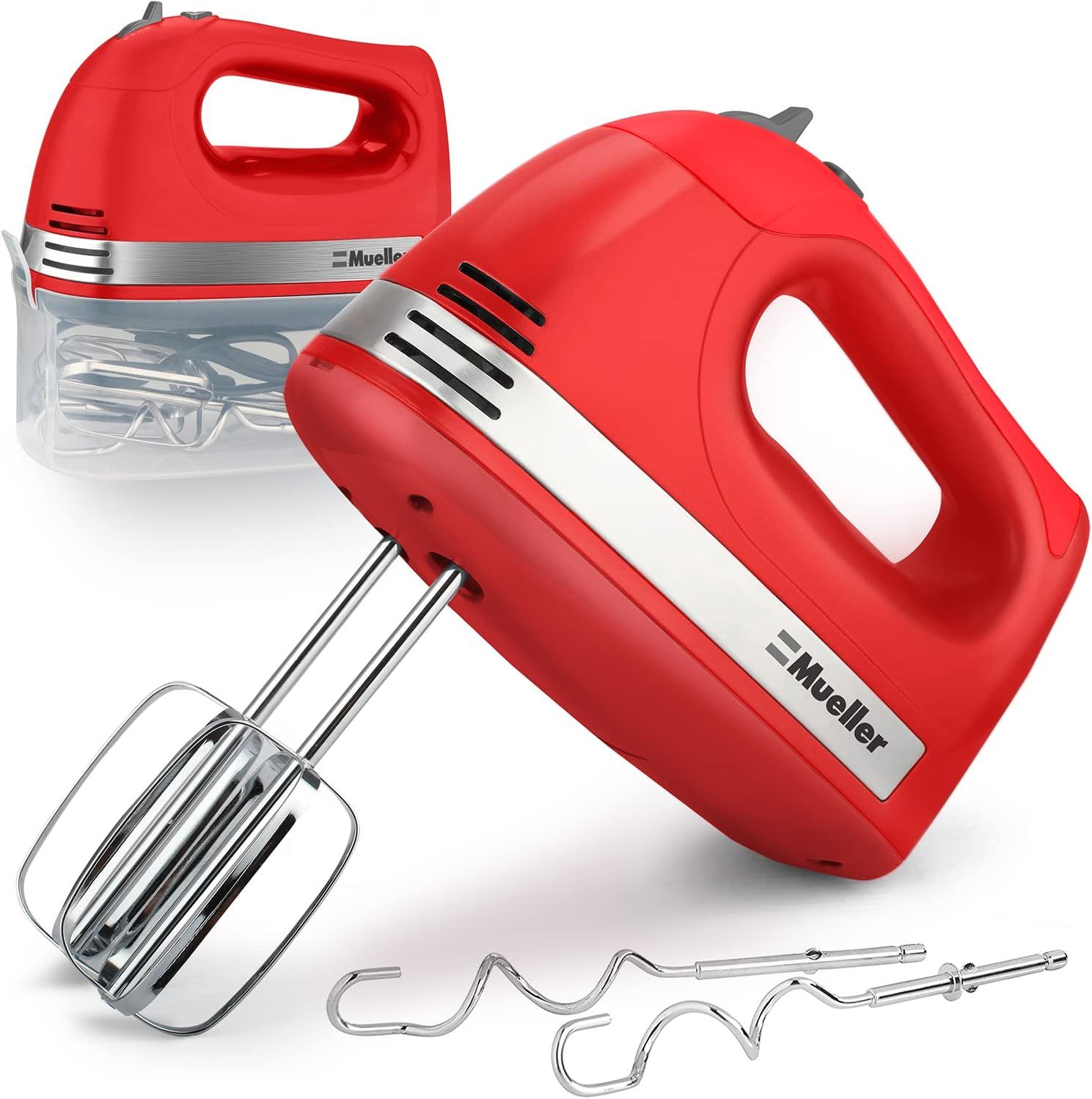 Mueller Electric Hand Mixer, 5 Speed 250W Turbo with Snap-On Storage Case and 4 Chrome-plated Ste... | Amazon (US)