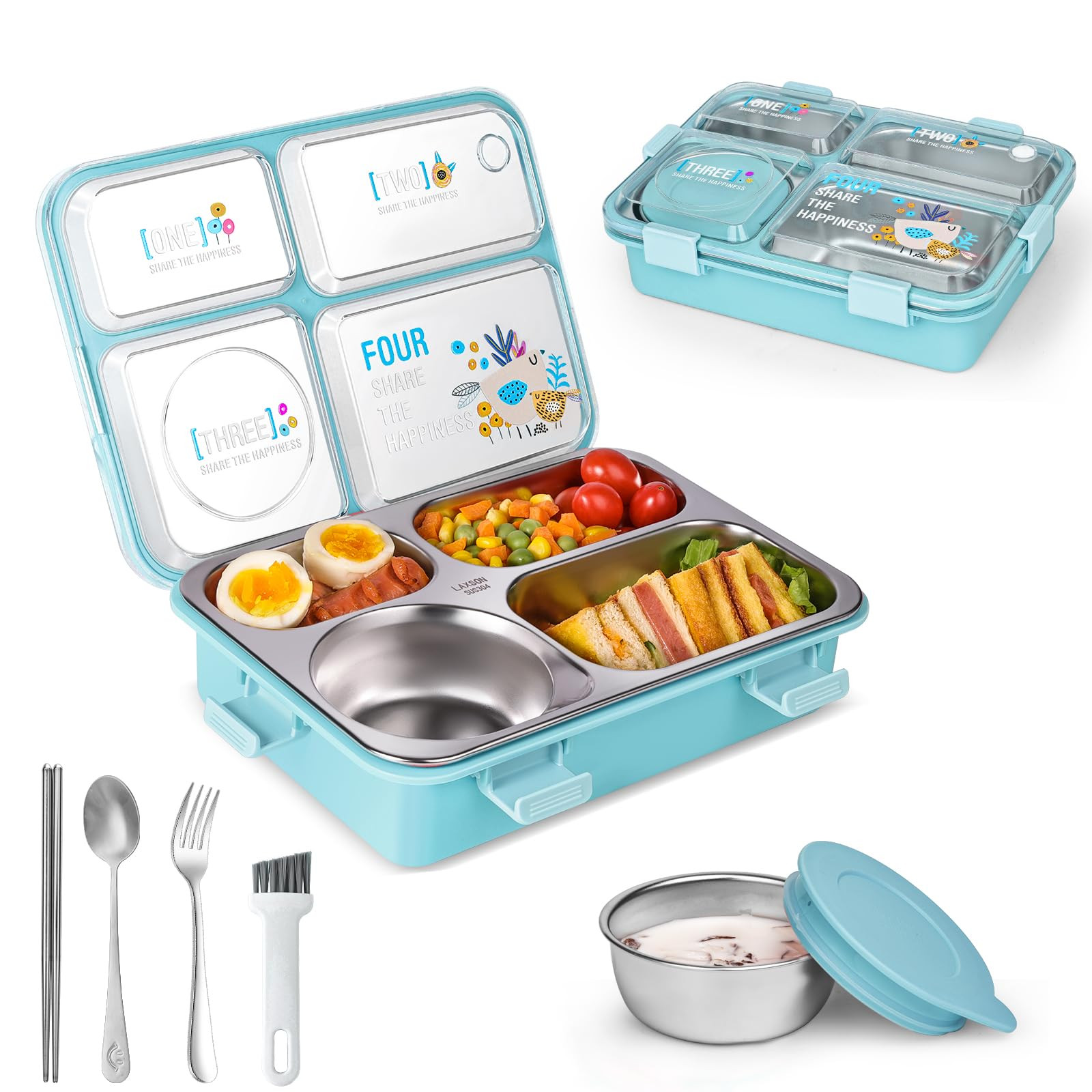 Lonchera de acero inoxidable para adultos, 28.7 onzas, 4 compartimentos, bonita caja Bento para n... | Amazon (US)